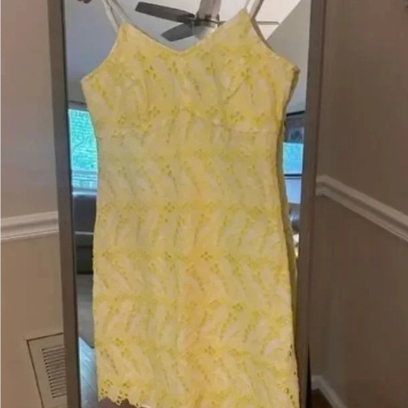 Crown & Ivy Lace Summer Spaghetti Strap Yellow Lace Dress - Picture 2 of 7